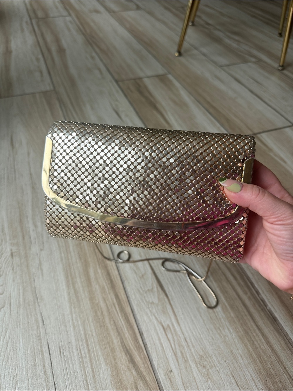 Vintage Genie Gold Metal Mesh Crossbody Evening Bag Y2K Disco Clutch